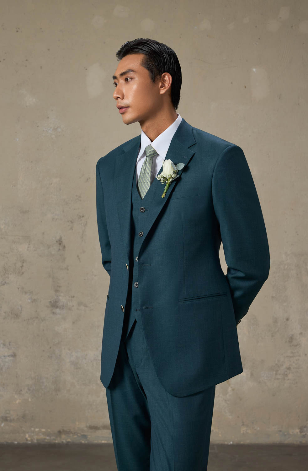 LOOK 6 | Dark Teal Three-Piece Suit
